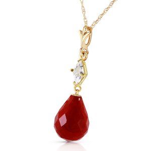 14K. SOLID GOLD NECKLACE WITH WHITE TOPAZ & RUBY